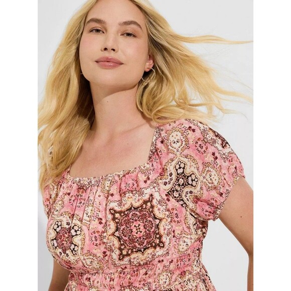 Torrid Washable Crinkle Gauze Cross Cross Back Plus Size Pink Top Square Neck 3X - Picture 2 of 14
